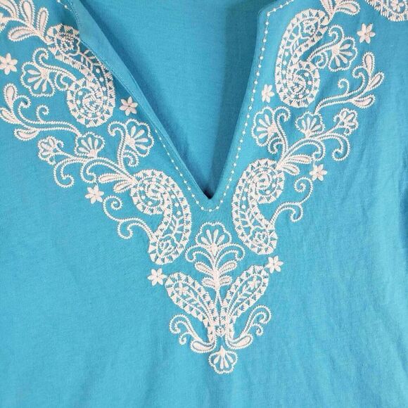 Lands End Shift Dress Women's Plus Size 1X Blue Teal Sleeveless Embroidered - Picture 4 of 9